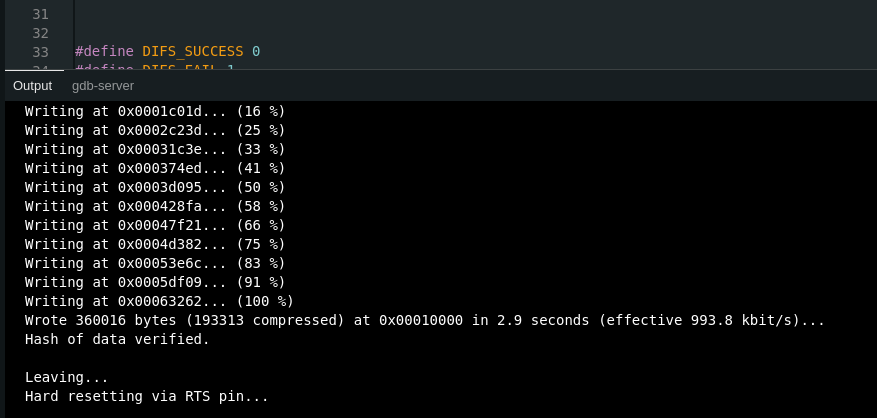 Successful firmware upload by Arduino IDE