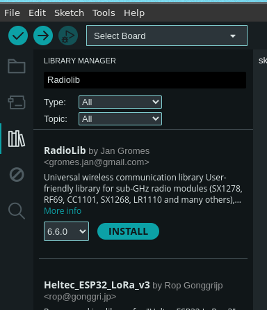 Install RadioLib library in Arduino IDE